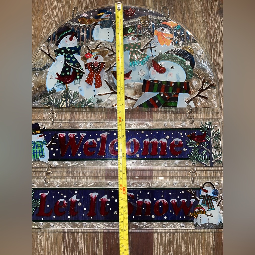 AMIA Christmas Stained Glass Snowmen Welcome, Let it Snow‎ Sign - Picture 6 of 9